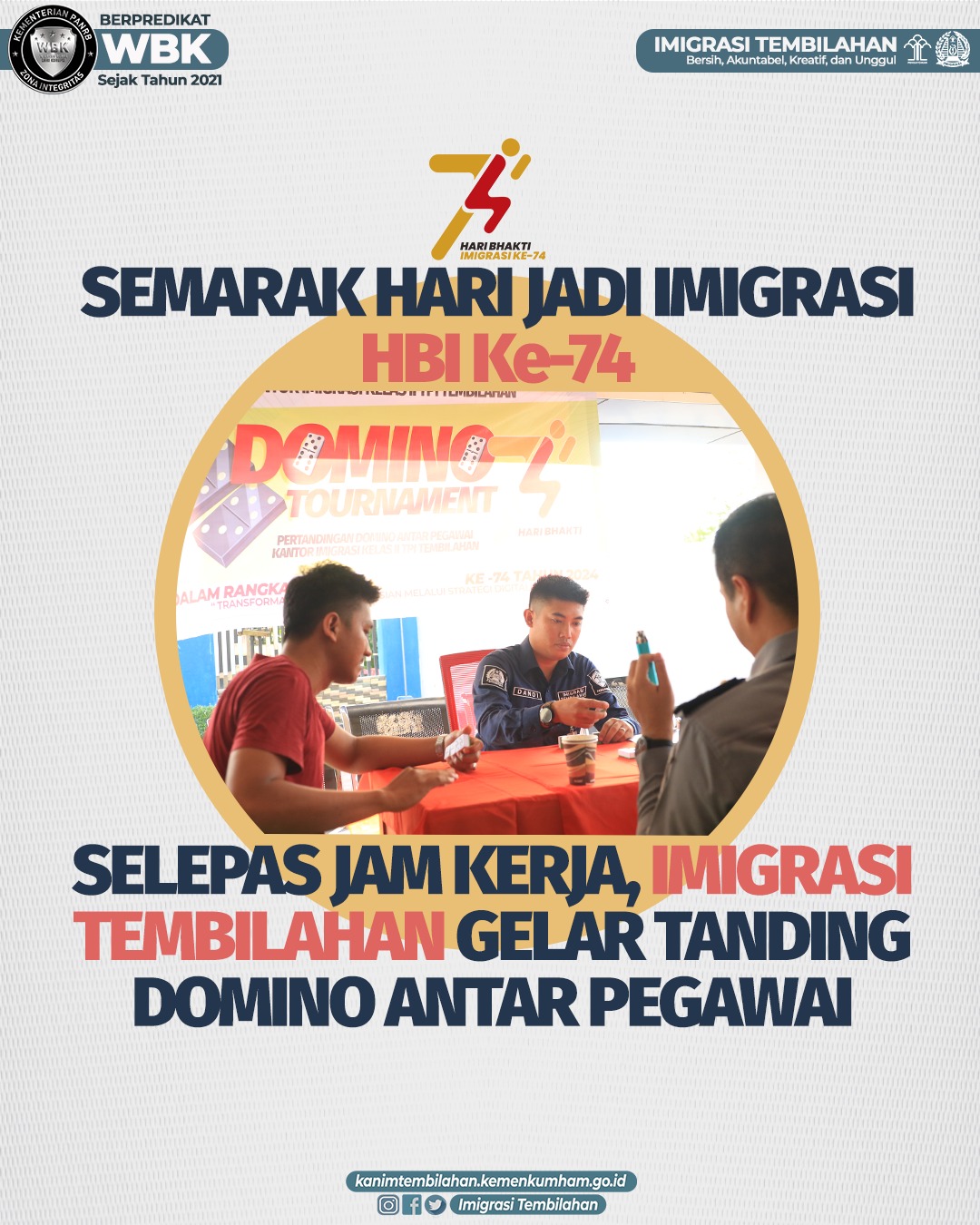 Semarak Hari Jadi Imigarsi Hbi Ke-74: Selepas Jam Kerja, Imigrasi Tembilahan Gelar Tanding Domino Antar Pegawai