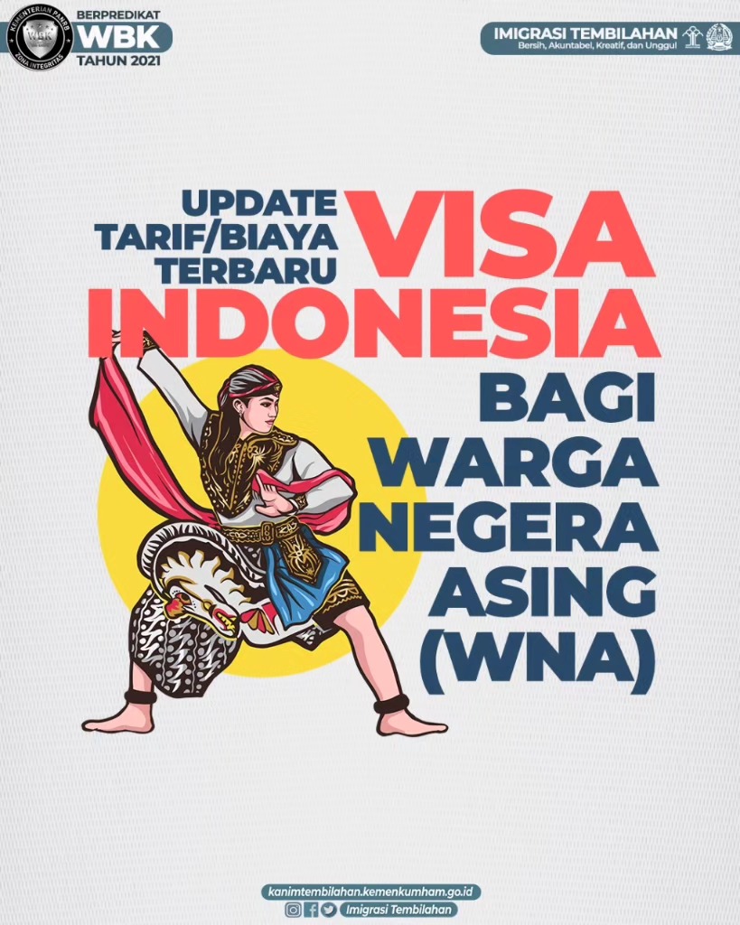 UPDATE TARIF / BIAYA TERBARU VISA INDONESIA BAGI WNA